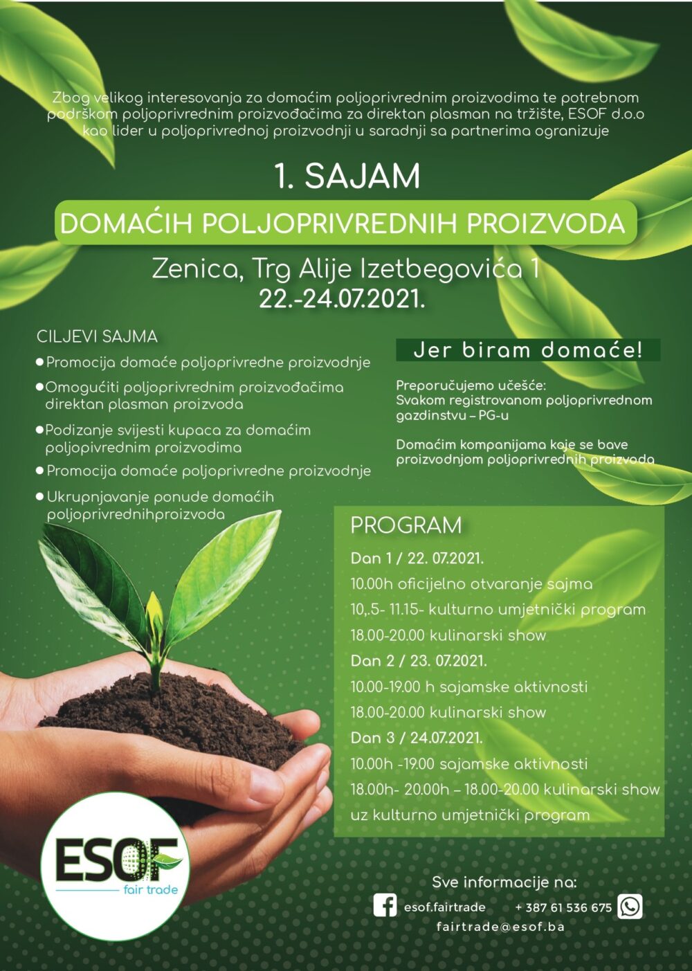 Sajam domaćih poljoprivrednih proizvoda, biće održan u Zenici u periodu od 22 - 24.07.2021. god.